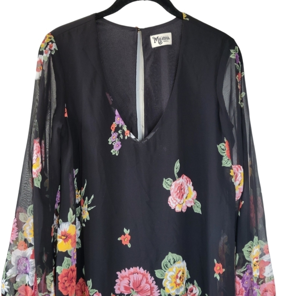 Show Me Your MuMu Small Donna Michelle Tunic Floral Mini Boho Dress Black - Picture 4 of 11